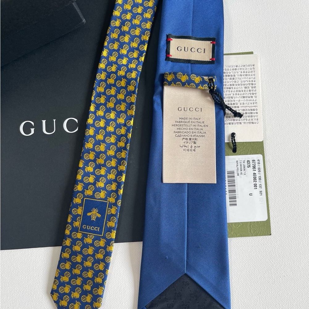 Authentic NewGucci 'Lemon Gucci' Jacquard Silk Tie - Picture 7 of 13